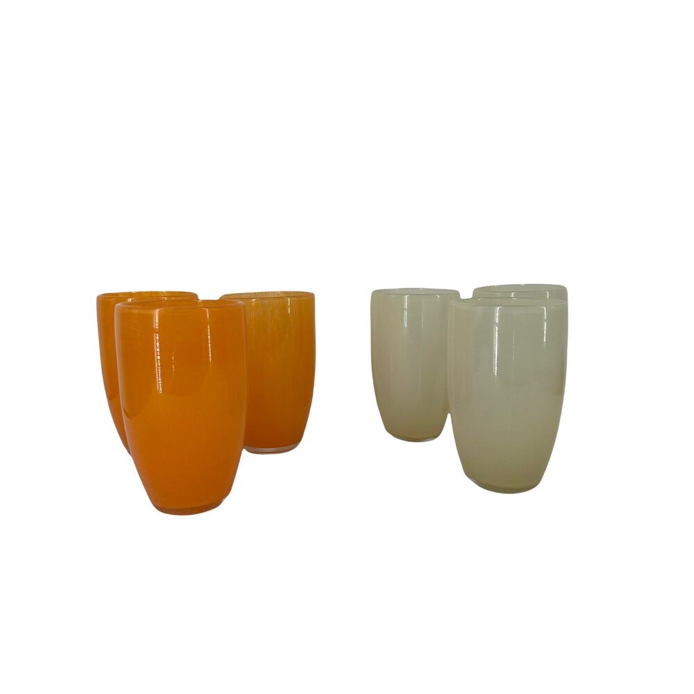 Set of 6 Art Glass Tumblers Orange & Yellow Hand Blown 5 1/2" Tall